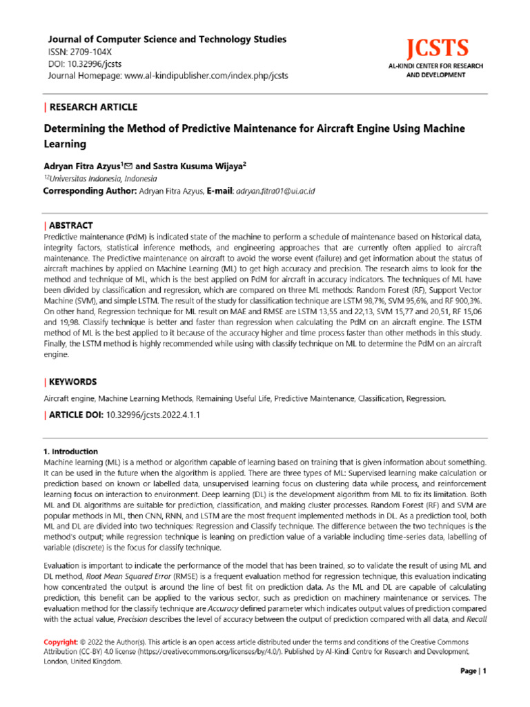 View of Determining The Method of Predictive Maintenance For Aircraft ...