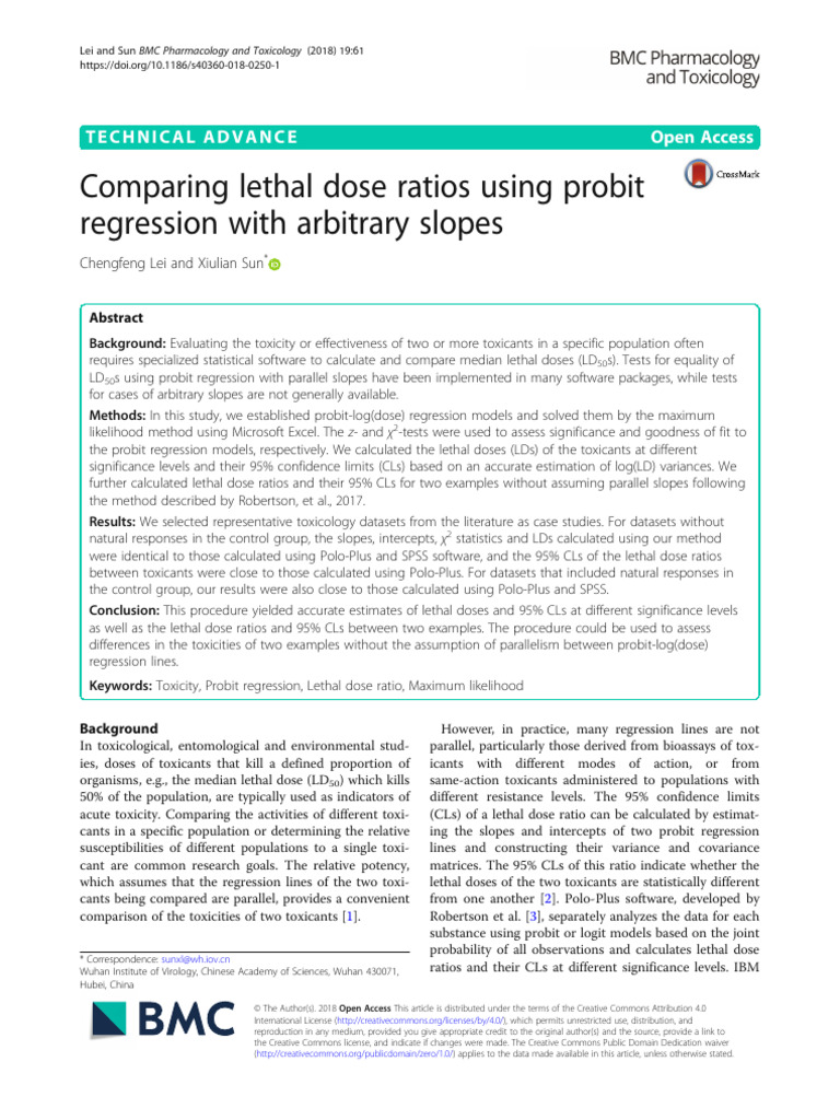 Comparing Lethal Dose Ratios Using Probit | PDF | Regression Analysis ...