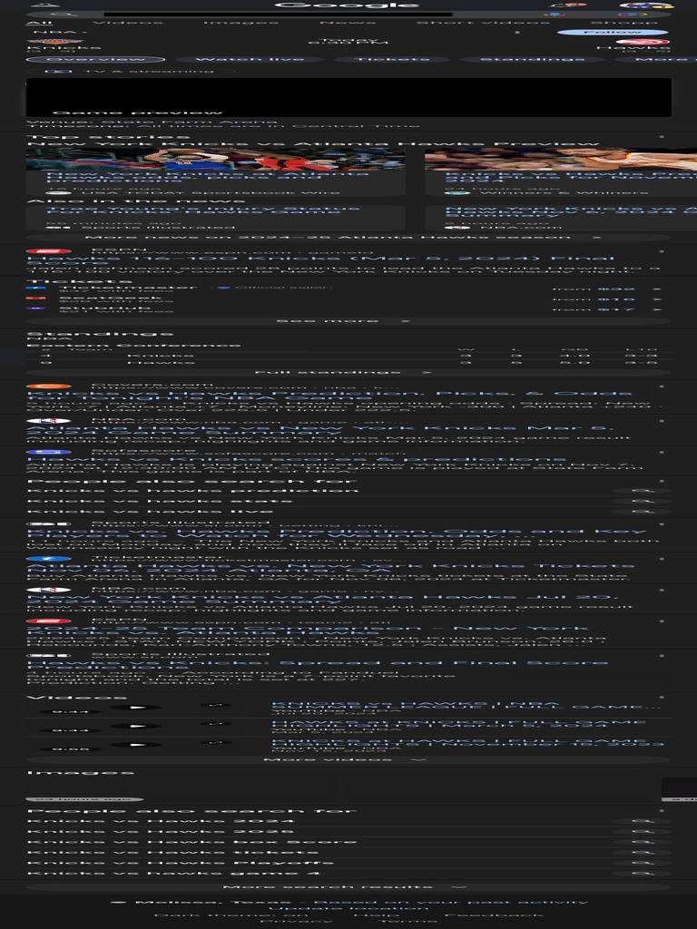 Knicks vs Hawks Game Preview 2024 | PDF | New York Knicks | National