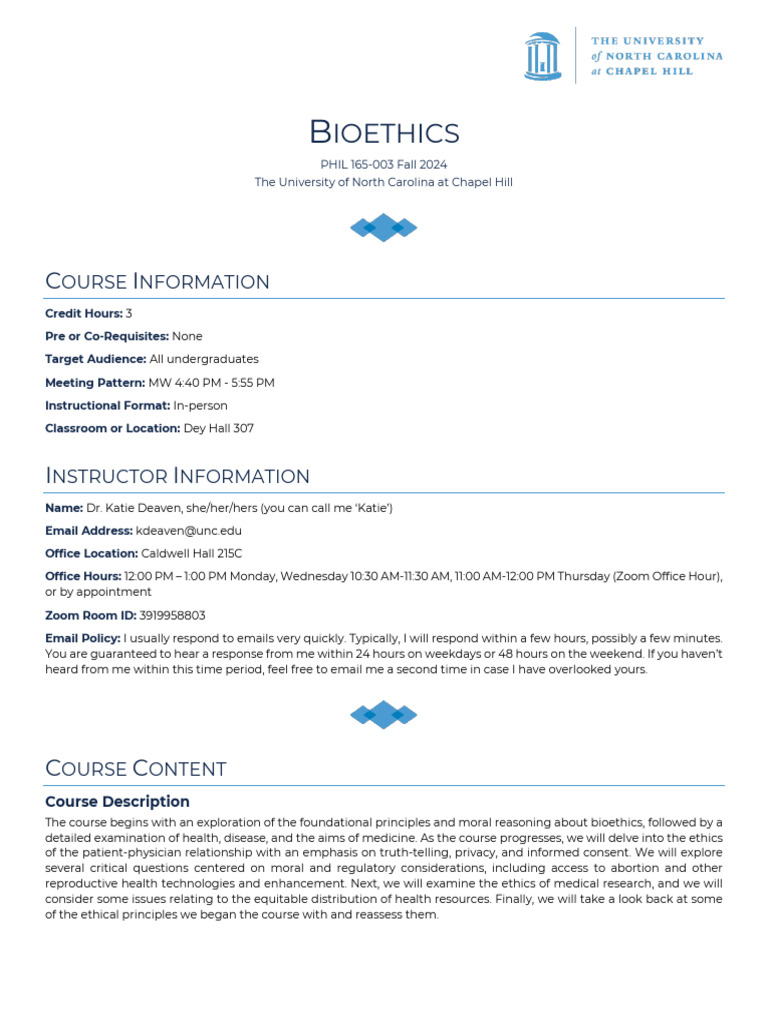 Bioethics Course Overview: PHIL 165-003 | PDF | Discrimination | Plagiarism