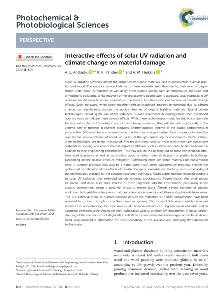UV Radiation and Climate Change Effects on Materials | PDF ...