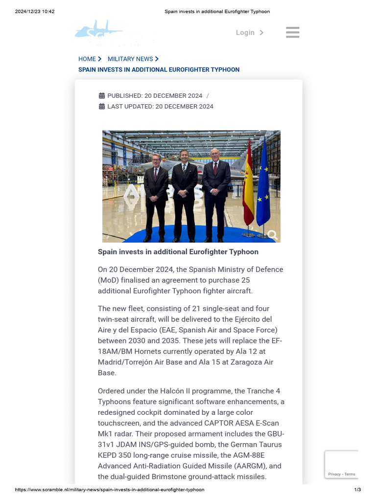 Spain invests in additional Eurofighter Typhoon | PDF | Aviation | Aircraft