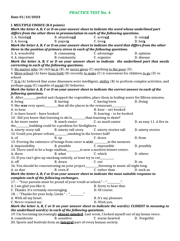 Practice Test No4 Pdf
