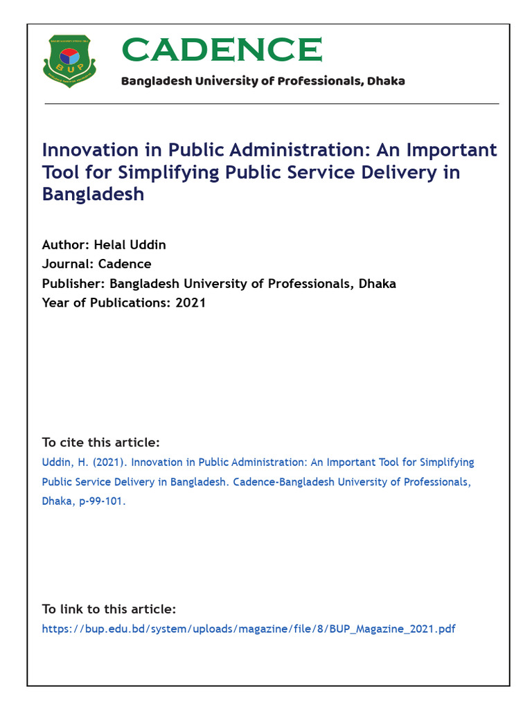 Innovation in Bangladesh's Public Services | PDF | Innovation | Governance