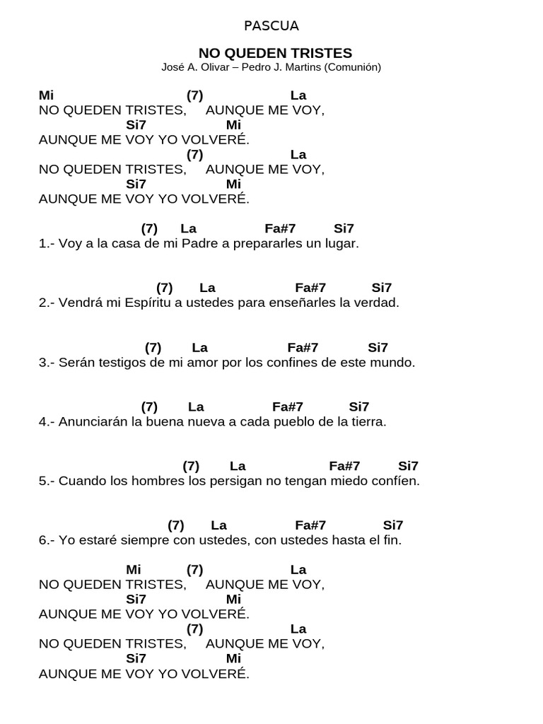 No Queden Tristes: Letra y Acordes | PDF