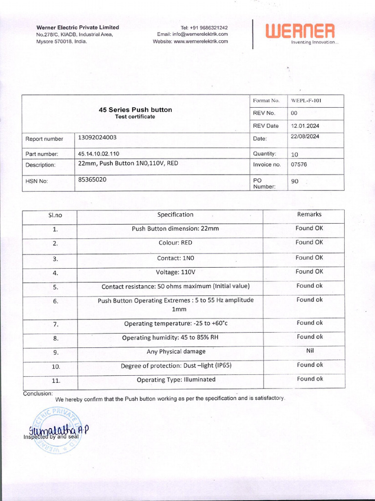 Indication Lamp Certificate | PDF