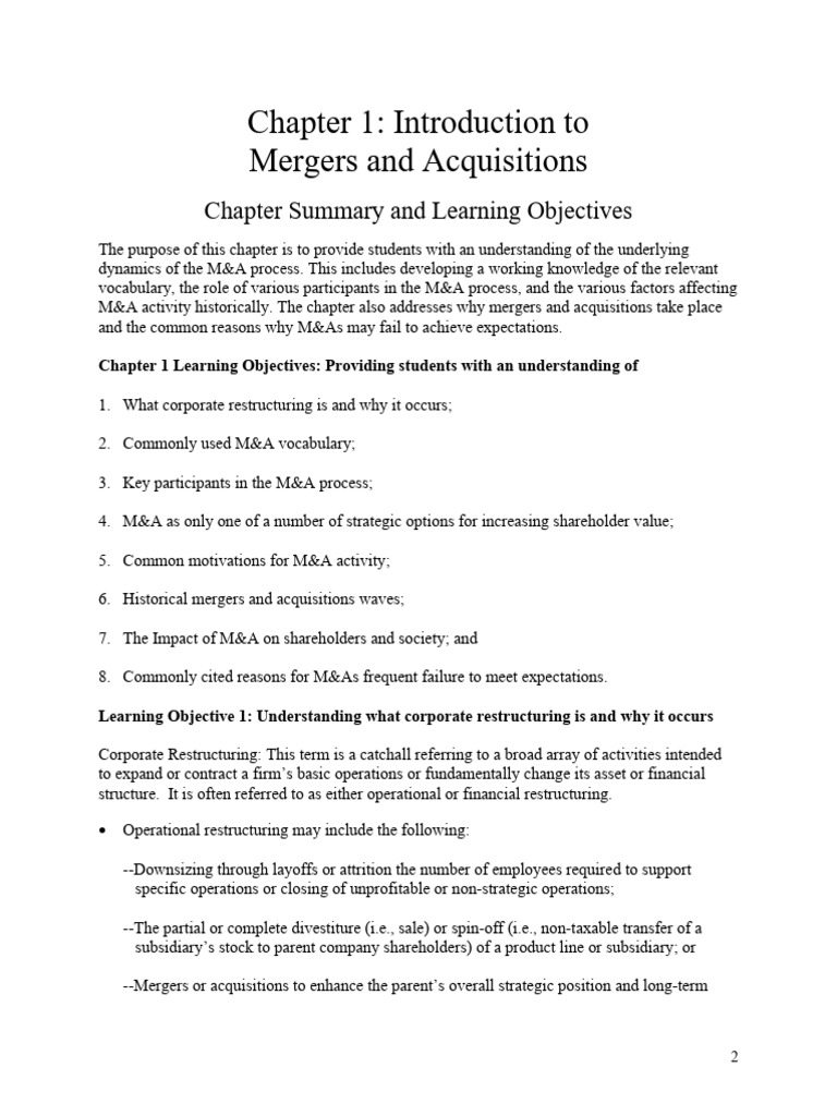 Mergers and Acquisitions Overview | PDF | Mergers And Acquisitions ...