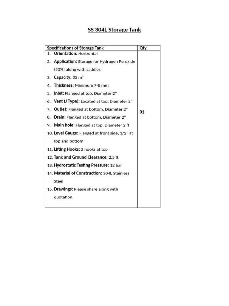 Storage Tank Specifications | PDF