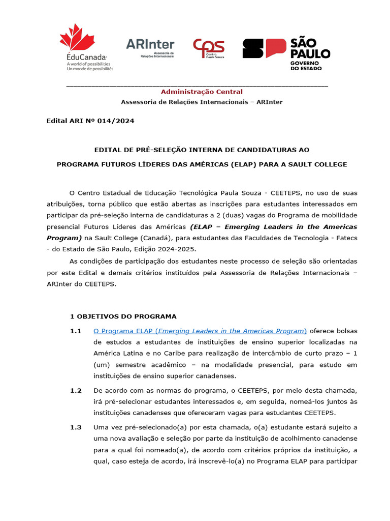Inscrições para Programa ELAP 2024-2025 | PDF