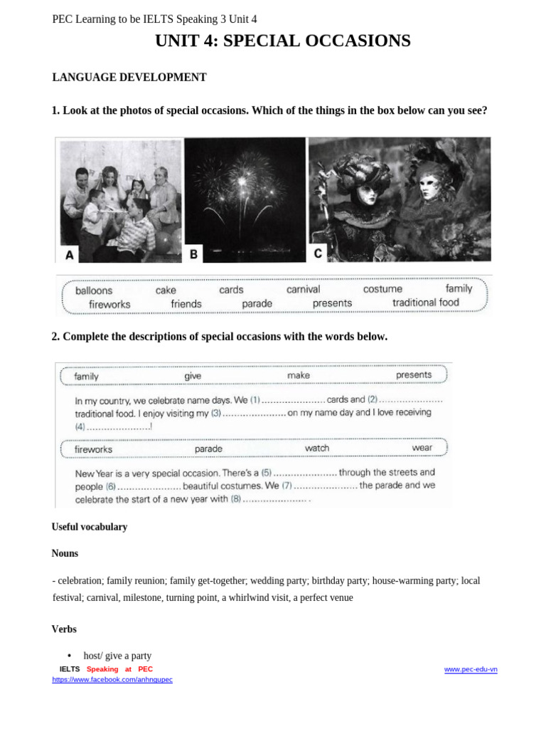 Unit 4: Special Occasions | PDF | Linguistics