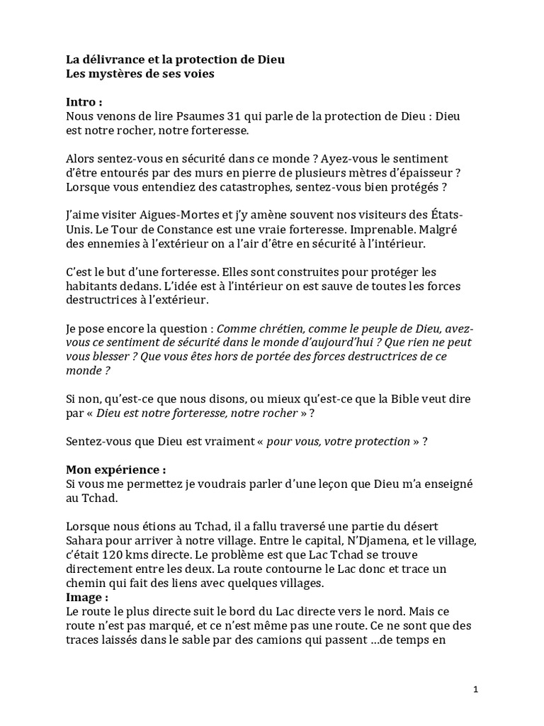 Protection divine et foi en Dieu | PDF | Église chrétienne | Actes des ...