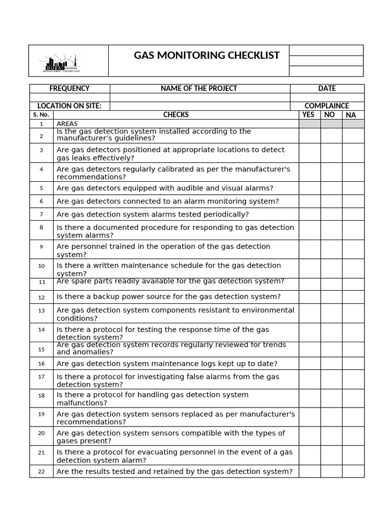 Gas Detection System Inspection Checklist | PDF | Measuring Instrument