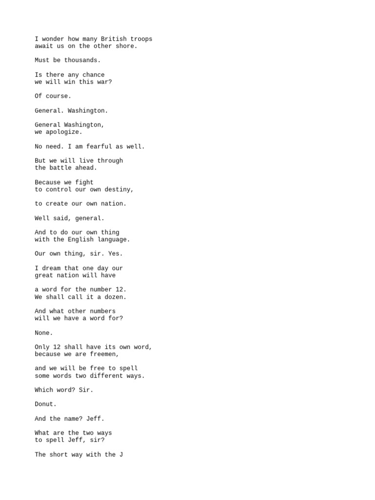 Washington's Dream: SNL Skit Part 2 | PDF
