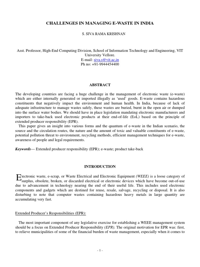 E-Waste Management Challenges in India | PDF | Electronic Waste | Recycling