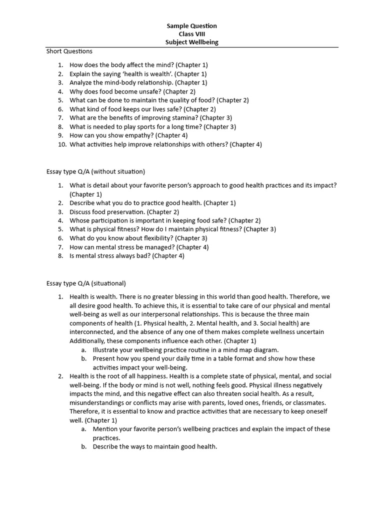 Wellbeing Sample Questions | PDF | Well Being | Mind