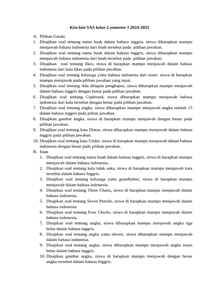 Download Kisi-Kisi Soal Kelas 2 Semester 1: Panduan Lengkap untuk Persiapan Ujian yang Efektif