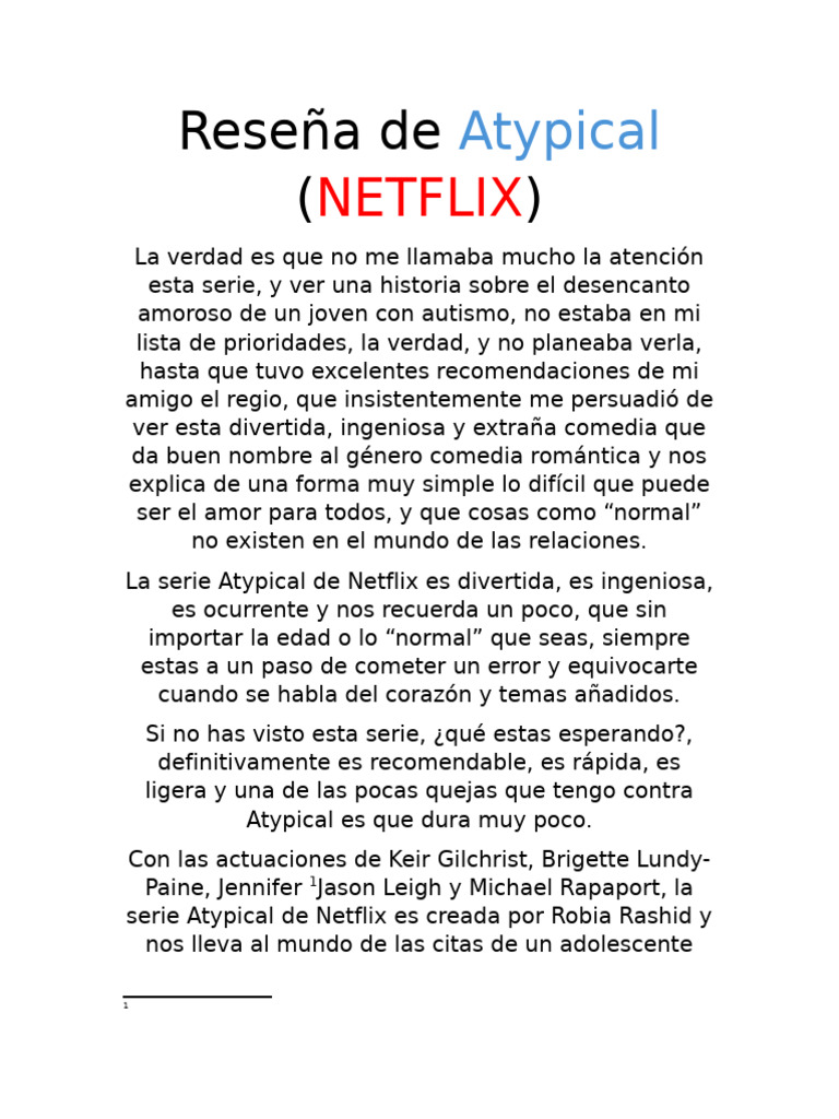 Reseña de Atypical: Comedia Romántica en Netflix | PDF