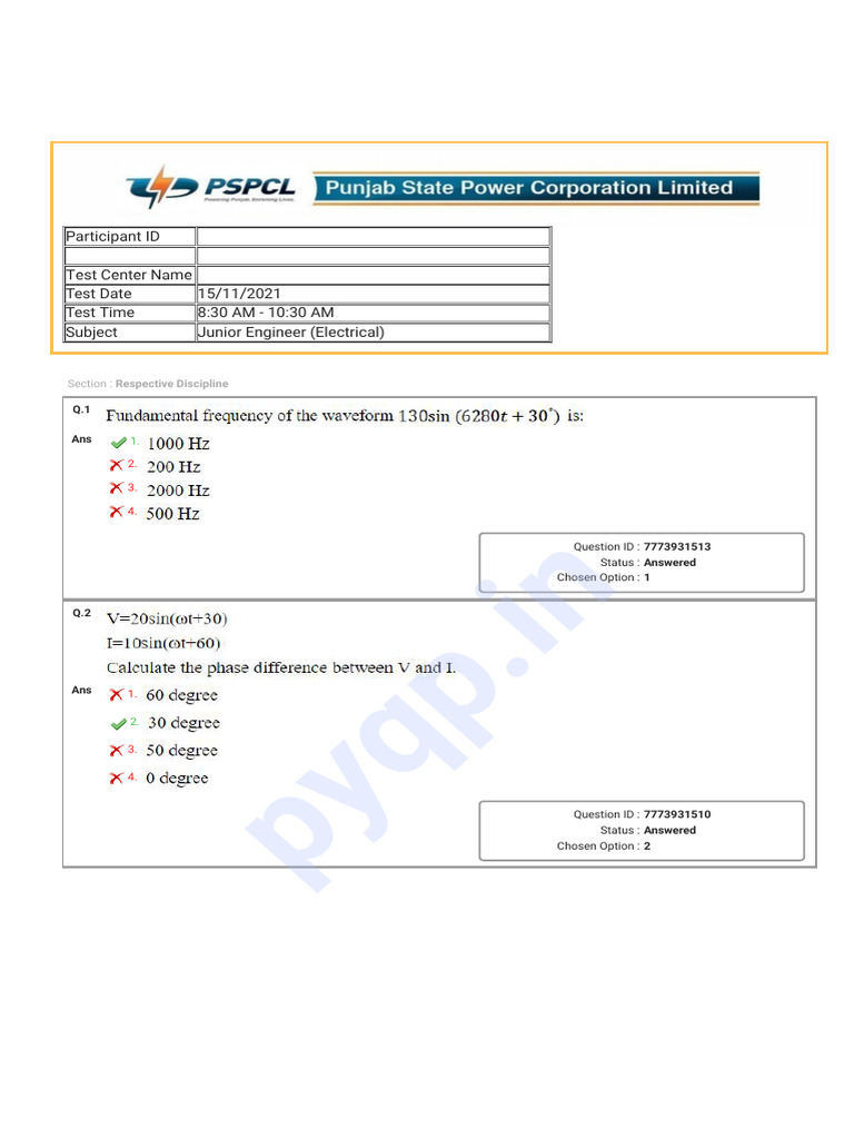 Junior Engineer Exam Answer Key | PDF | Capacitor | Electrical Engineering