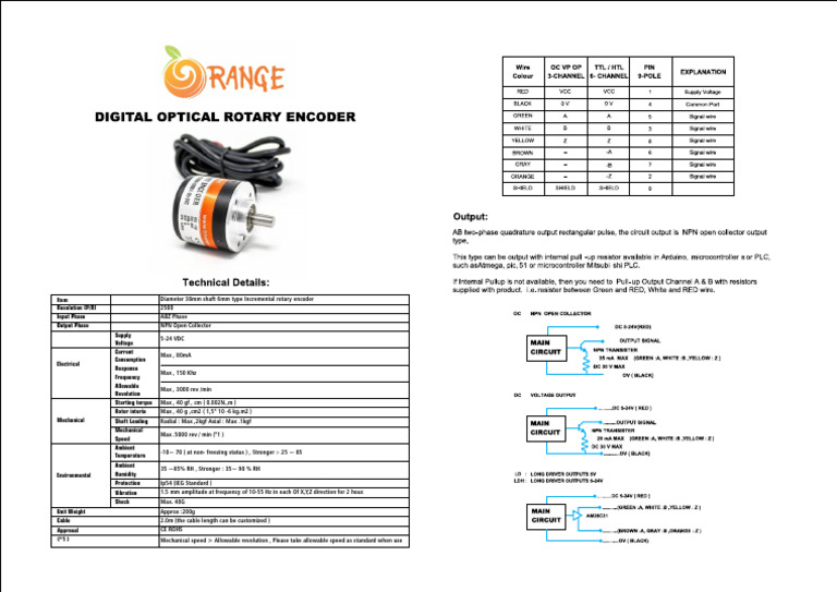 Specifications for Orange Rotary Encoder | PDF