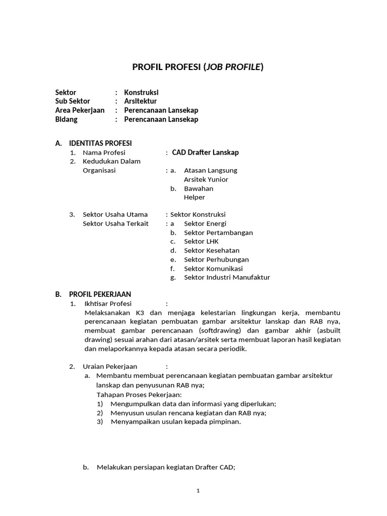 Profil CAD Drafter Lanskap Konstruksi | PDF