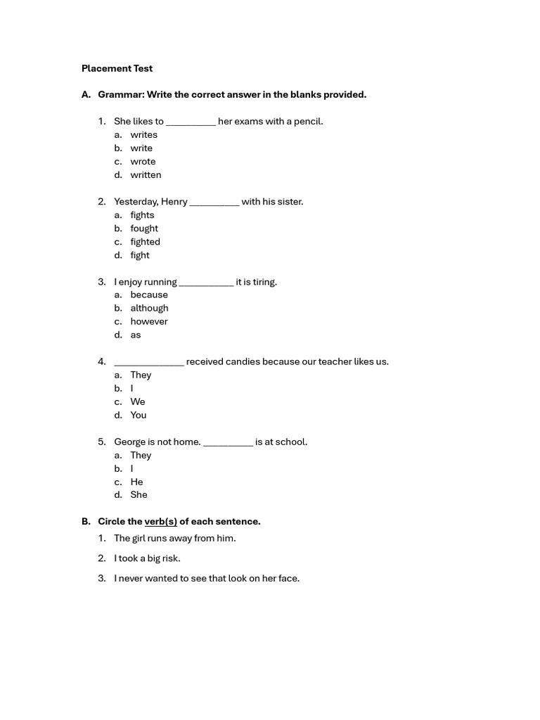 Placement Test | PDF | Linguistics
