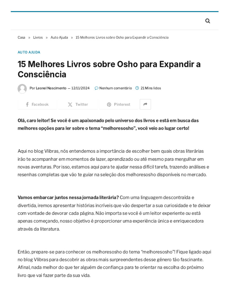15 Melhores Livros Sobre Osho para Expandir A Consciência - Vlibras ...