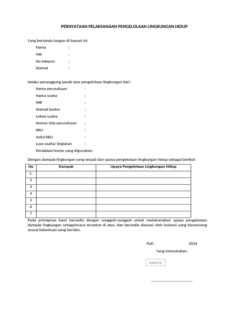 Pernyataan Pengelolaan Lingkungan Hidup | PDF