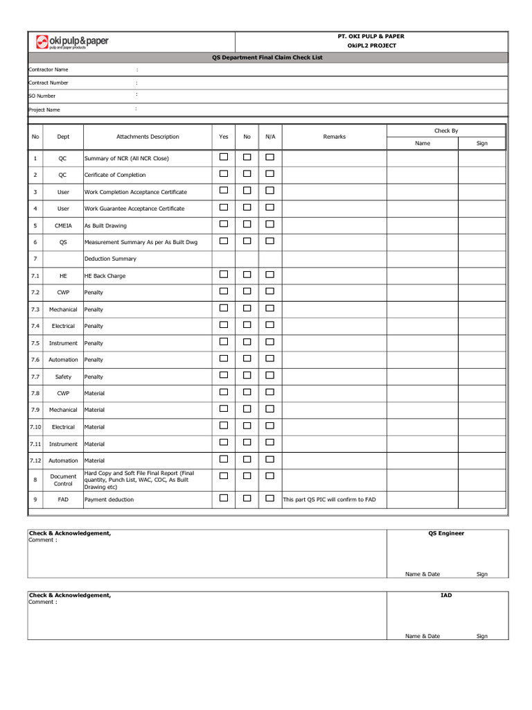 OkiPL2 Project Final Claim Checklist | PDF