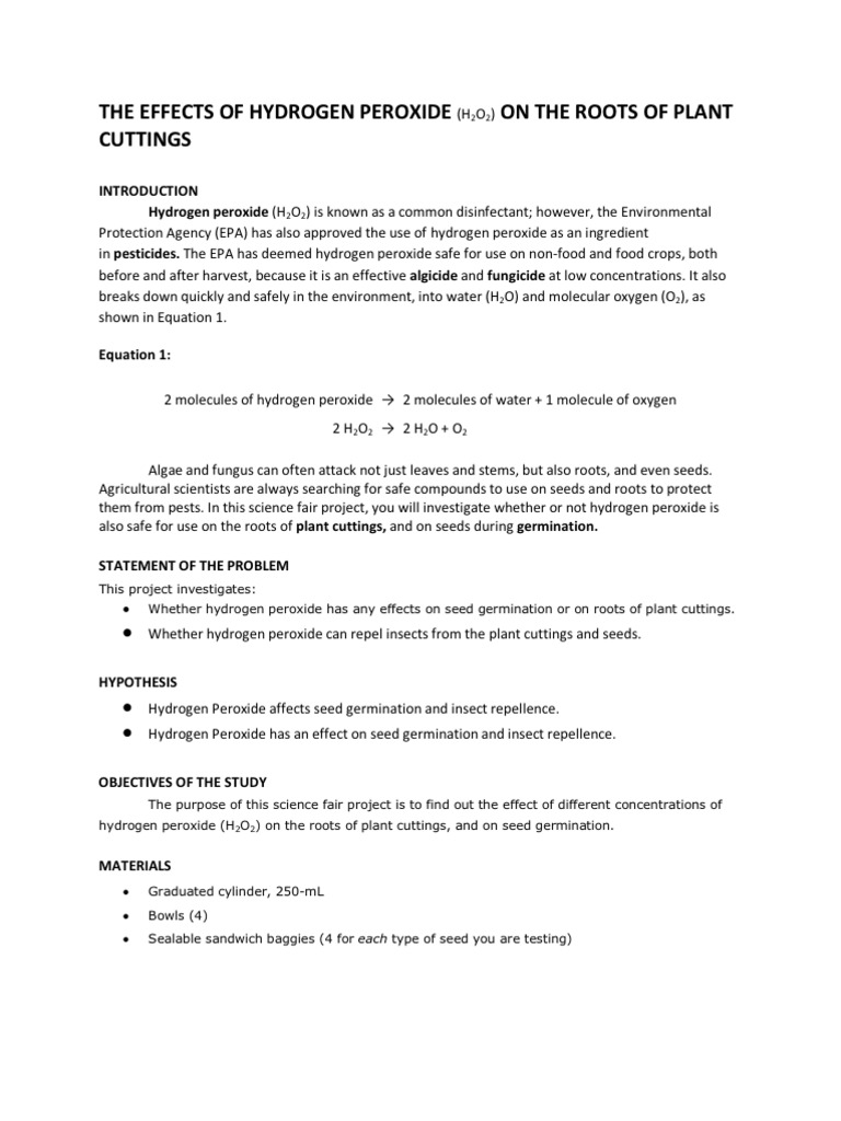 The Effects of Hydrogen Peroxide On The Roots of Plant Cuttings PDF