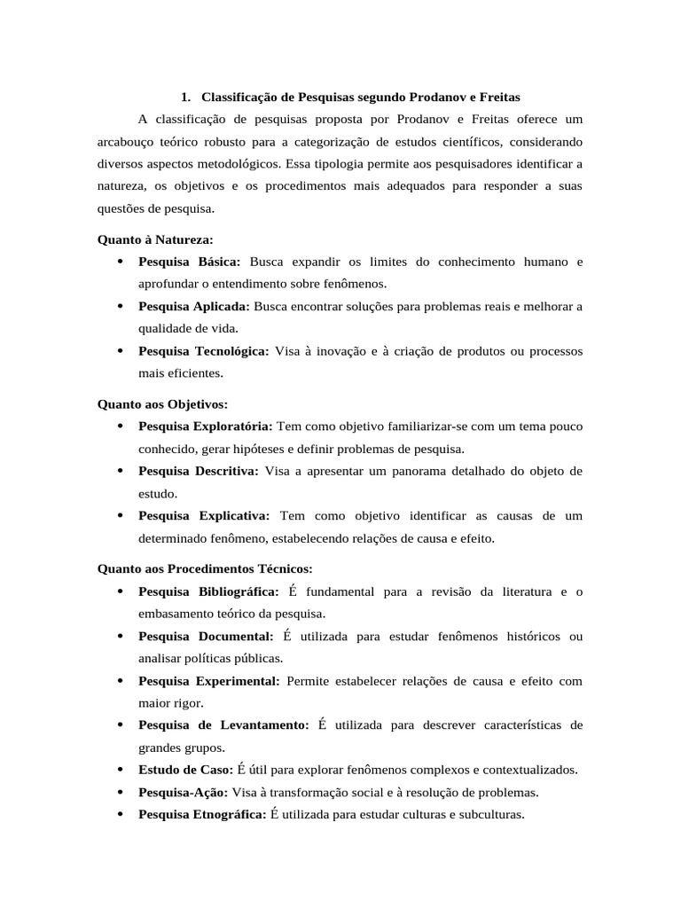 Classificação de Pesquisas: Prodanov e Freitas | PDF | Método ...