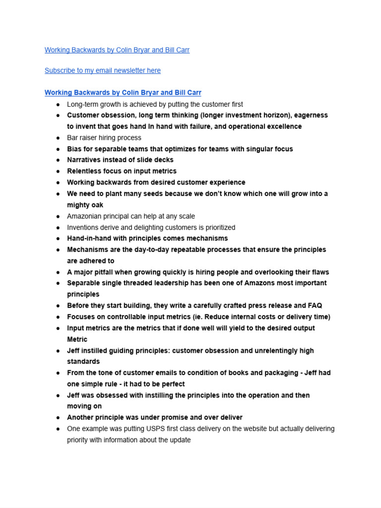 Working Backwards by Colin Bryar and Bill Carr - Full Notes | PDF
