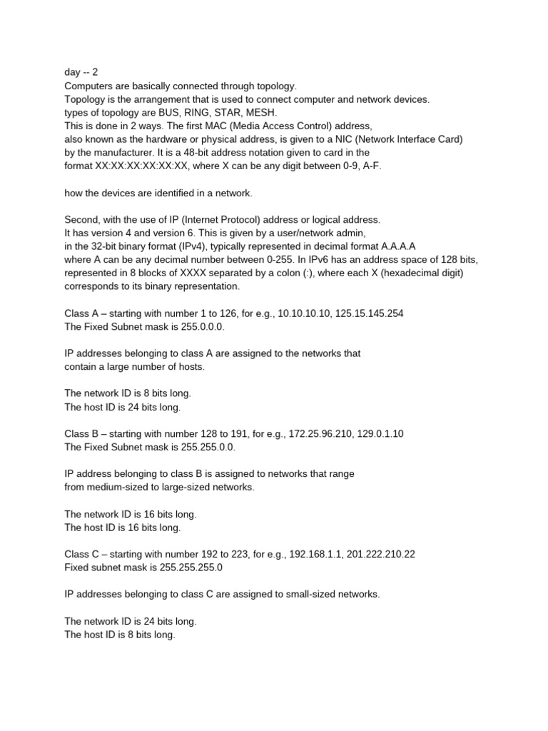 Computer Network Topologies & IP Classes | PDF | Ip Address | Computer ...