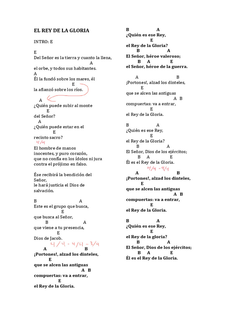 Acordes y letra: Rey de la Gloria | PDF | Creencia religiosa y doctrina ...