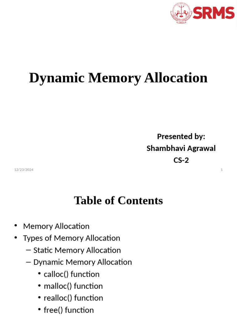 Dynamic Memory Allocation by SA | PDF | Computer Engineering | Computer ...