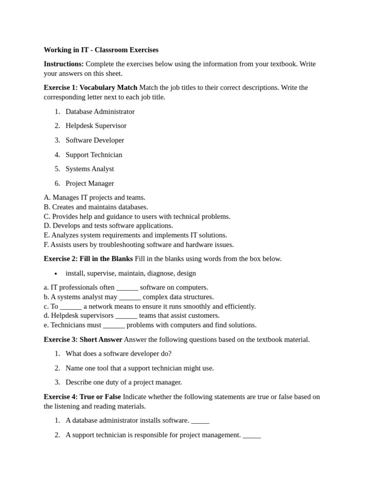 IT Classroom Exercises and Answers | PDF | Software | Databases