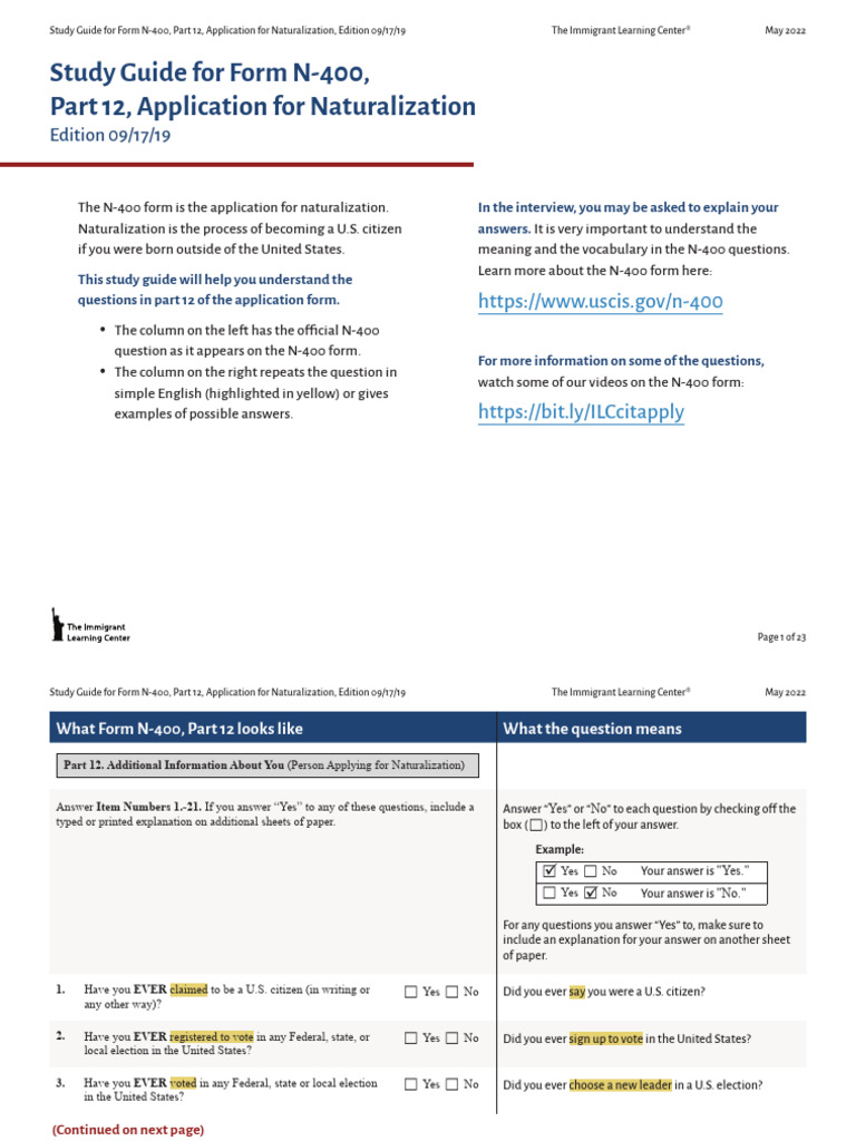 N-400 Part 12 Study Guide for Naturalization | PDF | Arrest | Probation