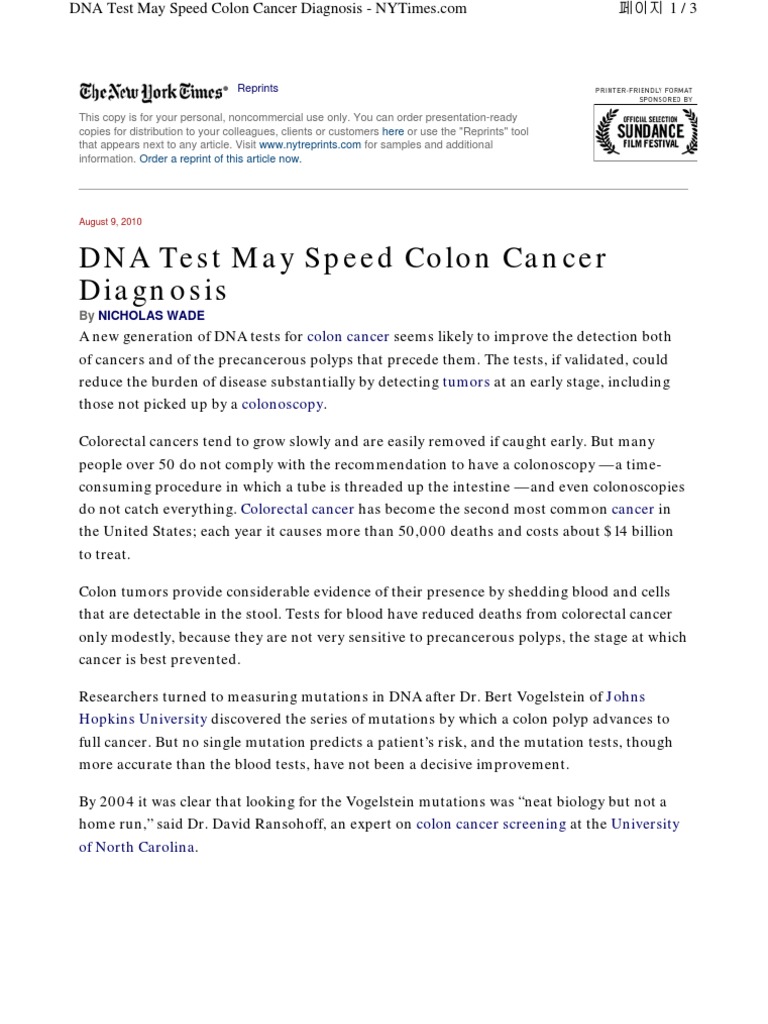DNA Test Enhances Colon Cancer Detection | PDF | Colorectal Cancer ...