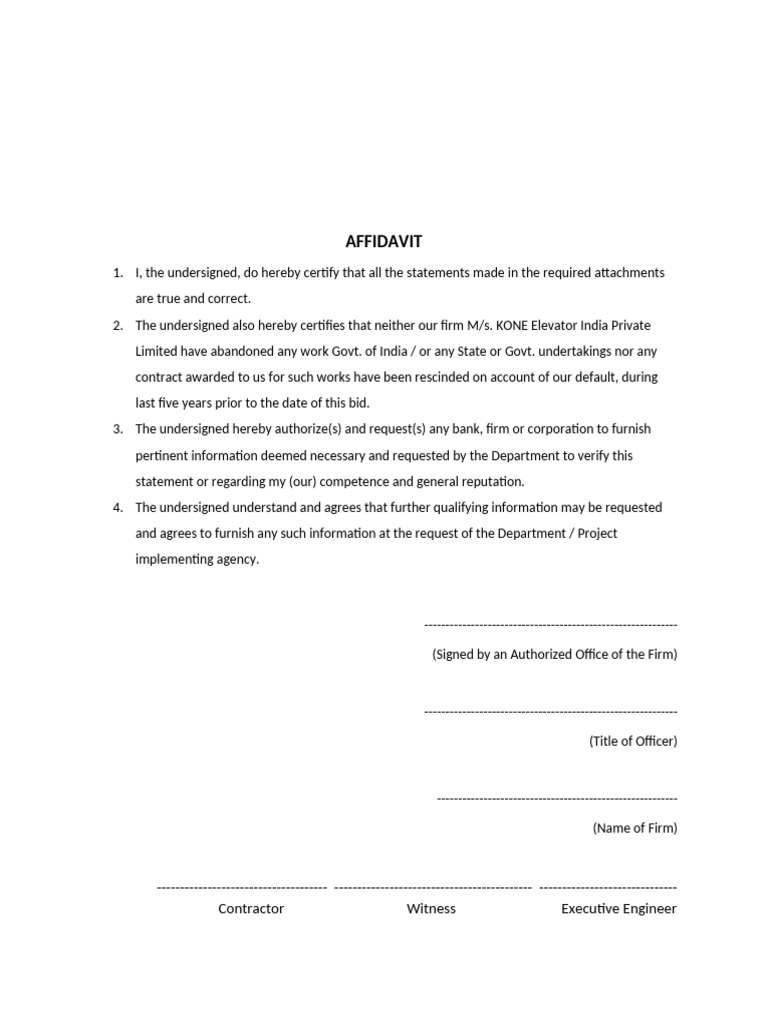Affidavit of Contractor Certification | PDF
