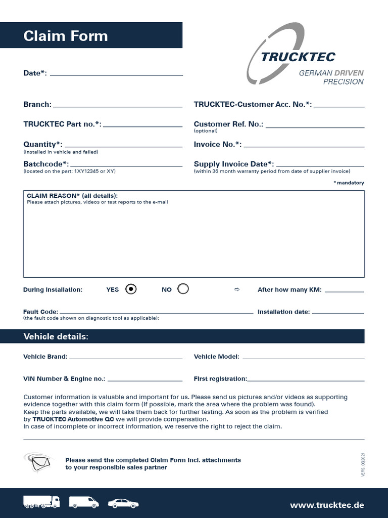 TRUCKTEC Automotive Claim Form | PDF | Vehicles