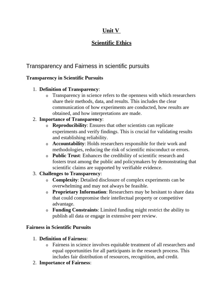 Scientific Ethics: Transparency & Fairness | PDF | Science | Scientific ...