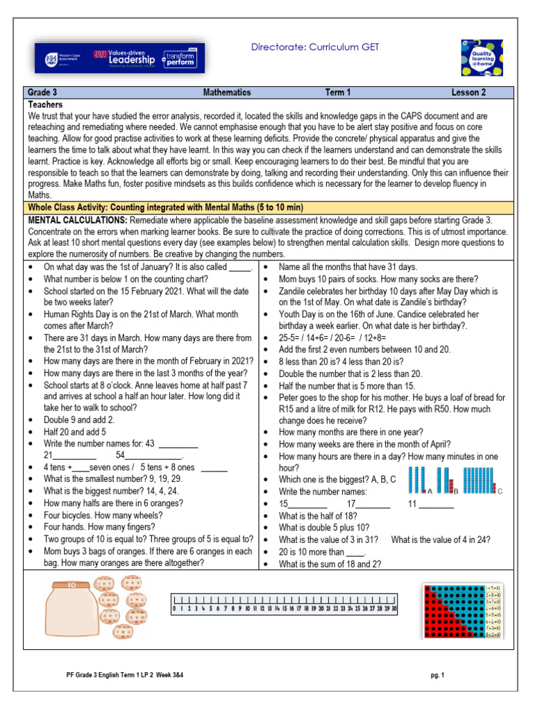 Grade 3 Maths Lesson Plan Term 1 | PDF | Mathematics | Cognition