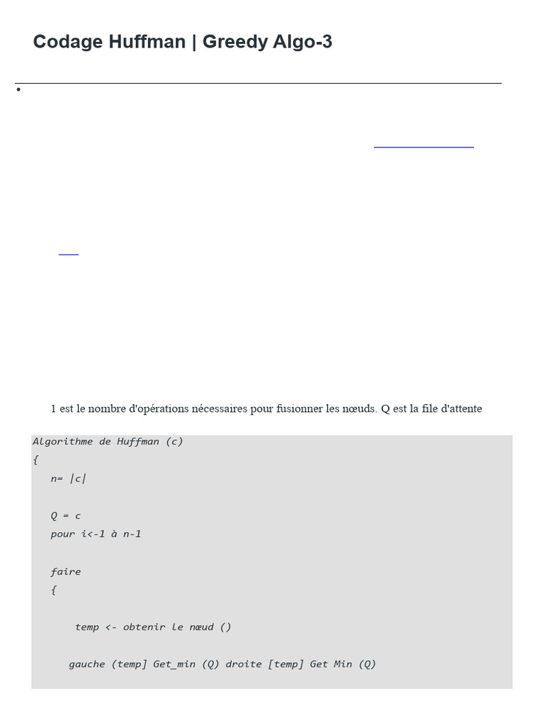 Algorithme de codage Huffman | PDF | Compression de données ...