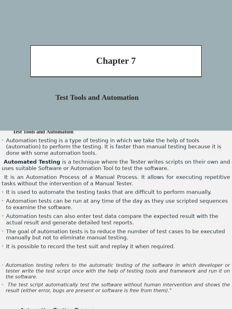 Automation Testing Overview and Tools | PDF