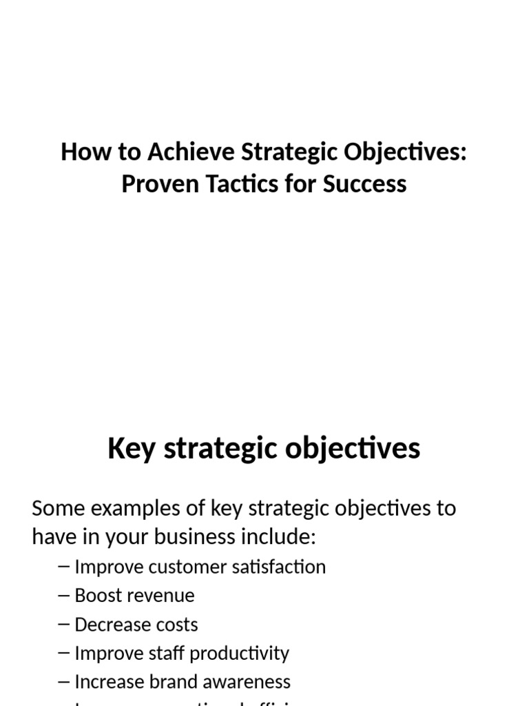 Strategic Objectives: Tactics for Success | PDF