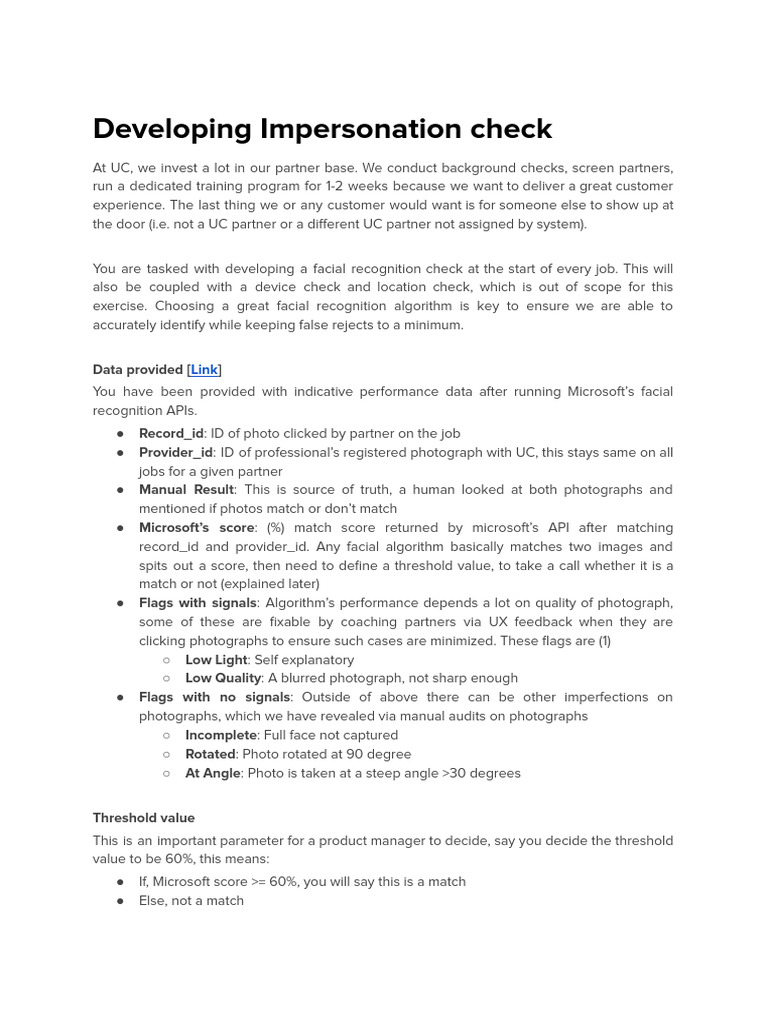 Facial Recognition Impersonation Check | PDF | Sensitivity And ...