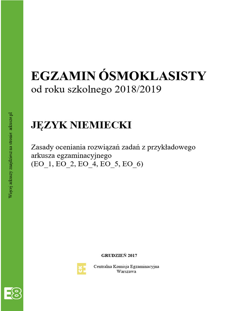 Jezyk Niemiecki 2017 Grudzien Egzamin Osmoklasisty Probny Odpowiedzi | PDF