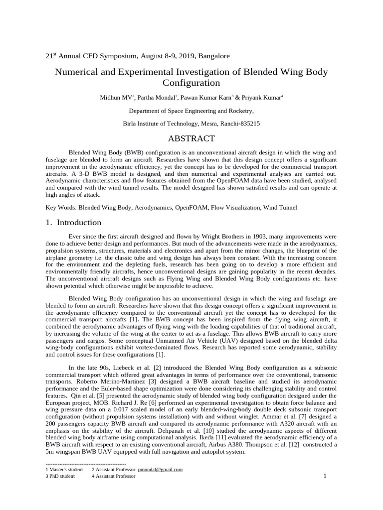 Aerodynamic Study of Blended Wing Body | PDF | Aircraft | Wind Tunnel