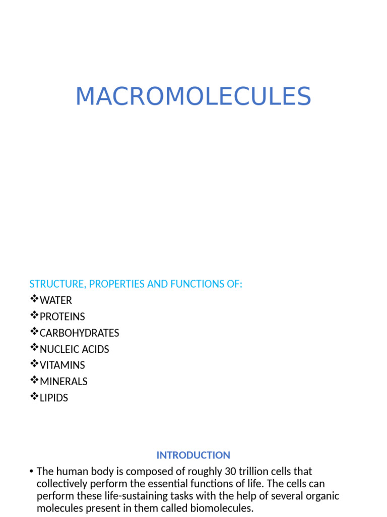Macromolecules: Structure & Functions | PDF | Biomolecules | Proteins