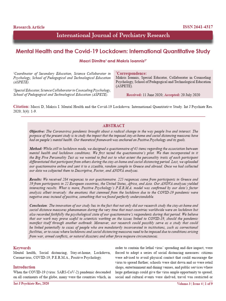 Mental Health Impact of COVID-19 Lockdown | PDF | Psychology | Science