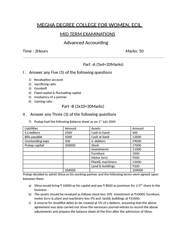 Advanced Accounting Mid Term Exam Guide | PDF | Balance Sheet ...